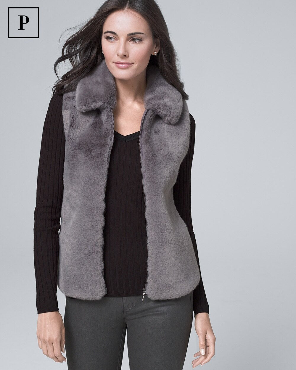 White House Black Market Faux Fur & Ribbed Knit Vest